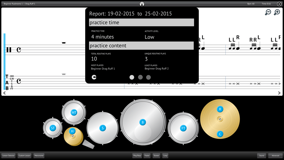 Purely Drums Screenshot Reporting Measuring Progress