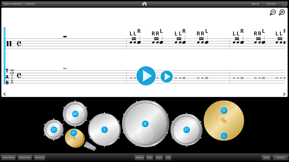 Purely Drums Screenshot Lesson Selector